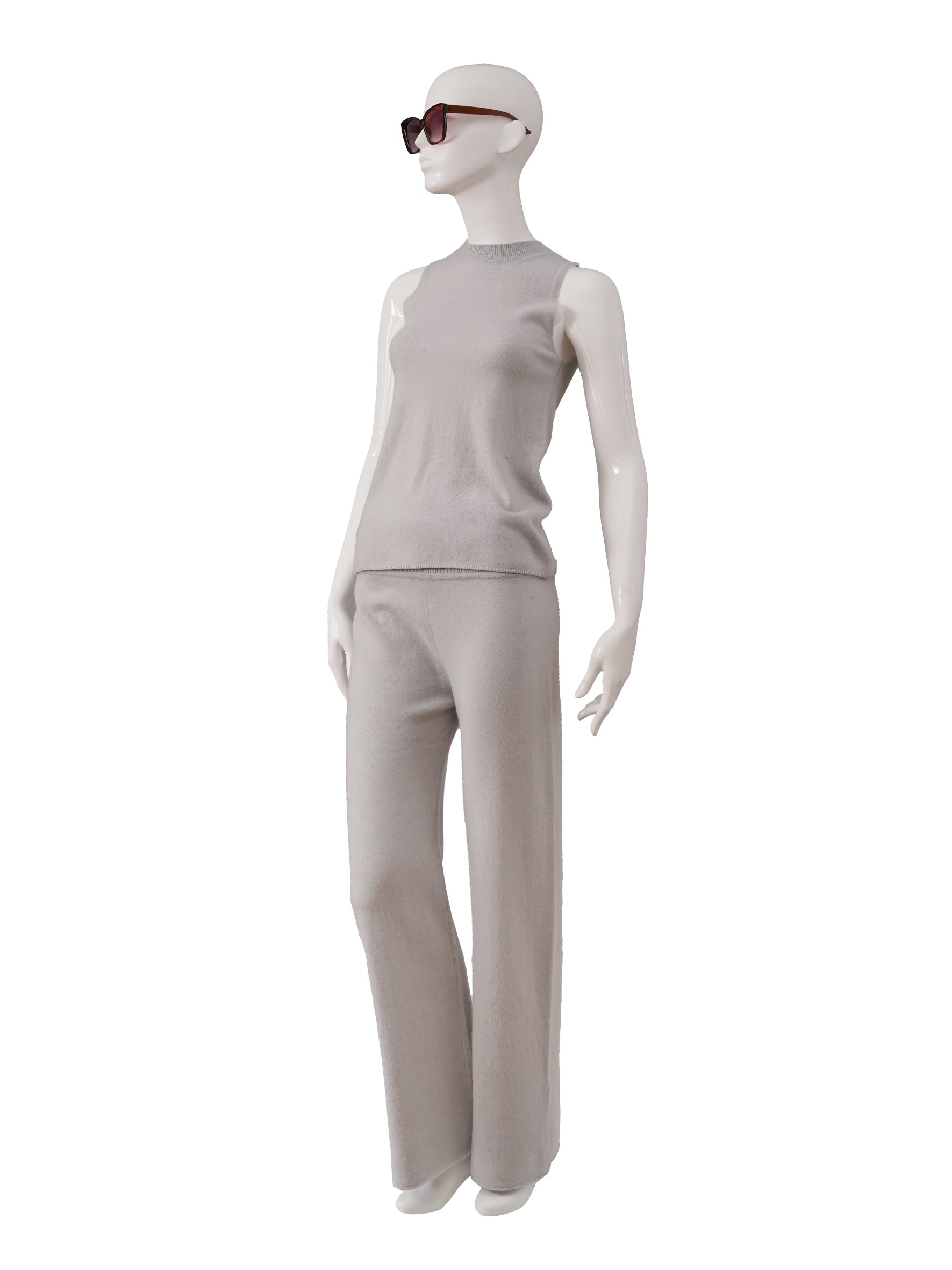 Grey wide-leg cashmere trousers